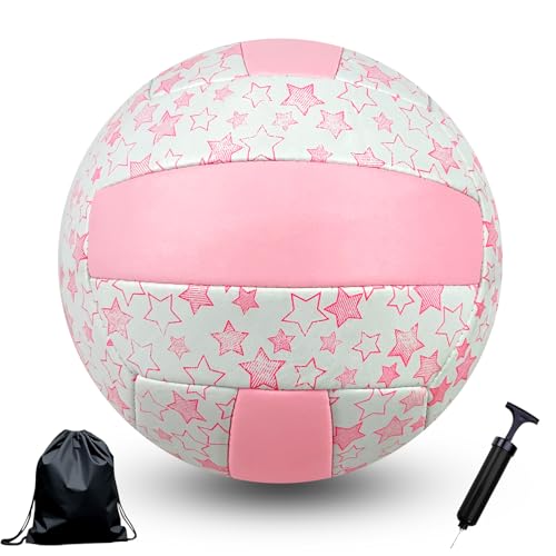 Aipwerer Sports Volleyball,Beachvolleyball,Volleyball Ball,Ballpumpe und Aufbewahrungstasche,Wasserfester Volley Ball Soft Touchfür Training Beach Outdoor Indoor Spiel (Rosa Weiß, Größe 5) von Aipwerer