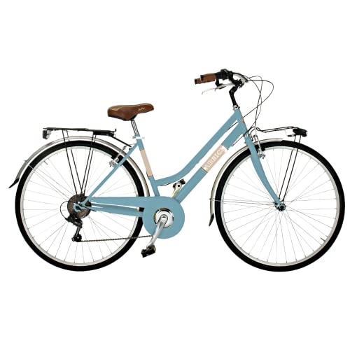 Airbici Damenfahrrad Citybike 28 Zoll | Fahrrad Damen Retro Cityräder City Bike 6-Gang, Stahlrahmen, Schutzbleche, LED-Licht und Gepäckträger | Fahrrad für Mädchen und Damen (Blau) von Airbici
