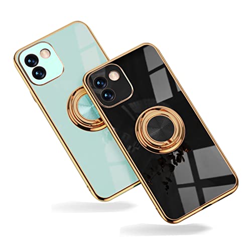 2PC für Samsung A03 Hülle Ring Damen Mann Rosa Handyhülle Ständer 360 Grad Case Schutzhülle Silikon Autohalterung Magnet Gold Stoßfest Mädchen Kompatibel für Galaxy A03 für 2 Pack (schwarz + Mint) von AireWiki