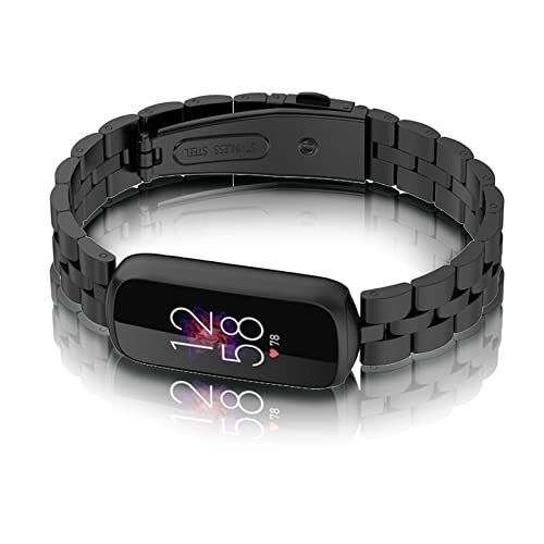 AireWiki Metall Armband Kompatibel mit Fitbit Luxe Watch Armband Edelstahl Für Herren Damen Ersatz mit Schnalle Elegant Uhrenarmband Für Fitbit Luxe (Schwarz) von AireWiki
