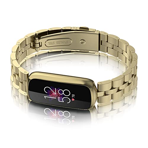 AireWiki Metall Armband Kompatibel mit Fitbit Luxe Watch Armband Edelstahl Für Herren Damen Ersatz mit Schnalle Elegant Uhrenarmband Für Fitbit Luxe (Sekt) von AireWiki