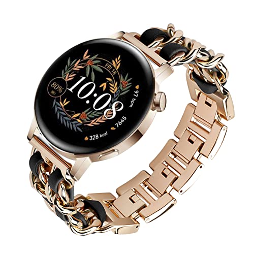Armbänder Für Huawei Watch GT 3 42mm Armband Für Damen Leder Metall Edel Luxus Ersatz Vergoldet Ersatzband mit Schnalle Uhrenarmband Kompatibel mit Huawei Watch GT 3 42mm (Roségold2) von AireWiki