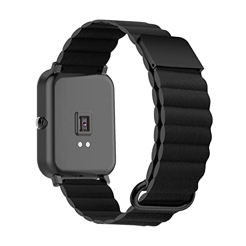 Armband Kompatibel mit Amazfit GTS/Amazfit GTS 2 / Amazfit GTS 2 Mini Armband Leder Silikon Ersatz Magnetische Für Herren Damen Uhrenarmband Für Amazfit Bip/Bip Lite/Amazfit GTR 42mm (Schwarz) von AireWiki