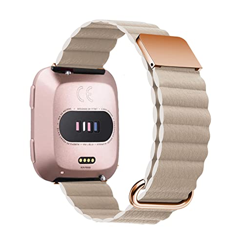 Armband Kompatibel mit Fitbit Versa 3 /Sense /Fitbit Versa 2/Versa Lite Armband Leder Silikon Ersatz Magnetische Für Herren Damen Uhrenarmband (Khaki,Versa 2/ Lite) von AireWiki