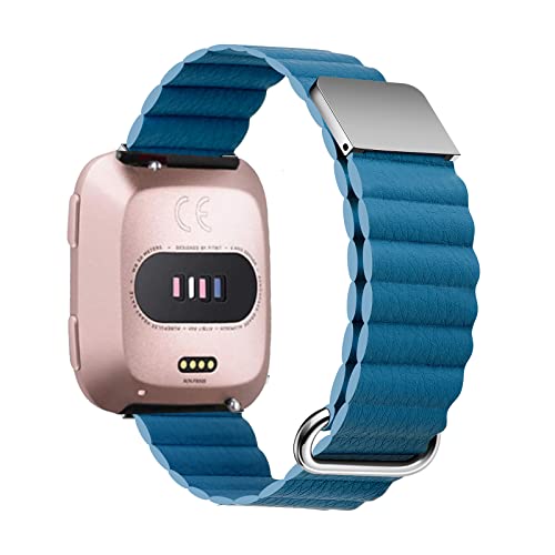 Armband Kompatibel mit Fitbit Versa 3 /Sense /Fitbit Versa 2/Versa Lite Armband Leder Silikon Ersatz Magnetische Für Herren Damen Uhrenarmband (blau,Versa 3 /Sense) von AireWiki