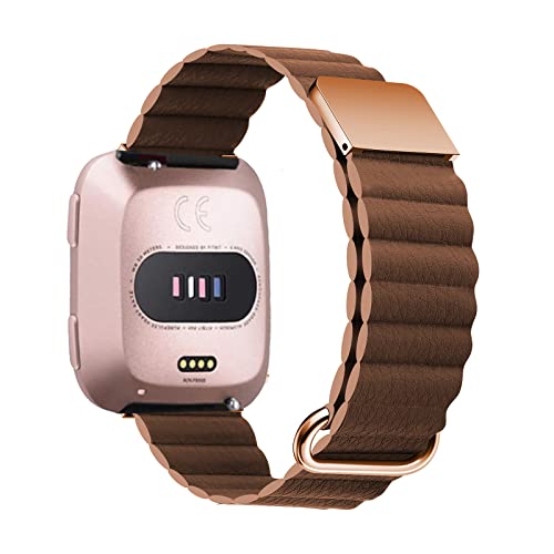 Armband Kompatibel mit Fitbit Versa 3 /Sense /Fitbit Versa 2/Versa Lite Armband Leder Silikon Ersatz Magnetische Für Herren Damen Uhrenarmband (braun,Versa 3 /Sense) von AireWiki