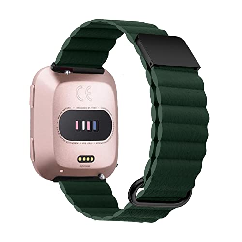 Armband Kompatibel mit Fitbit Versa 3 /Sense /Fitbit Versa 2/Versa Lite Armband Leder Silikon Ersatz Magnetische Für Herren Damen Uhrenarmband (grün,Versa 3 /Sense) von AireWiki