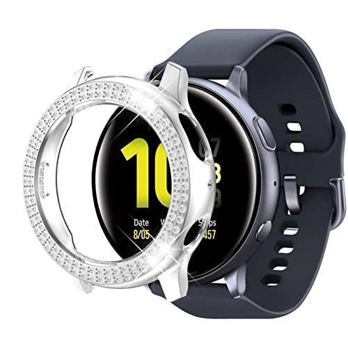 Diamanten Hülle Kompatible mit Samsung Galaxy Watch Active/Active 2 40mm/44mm Hülle Glitzer 360 Rundumschutz Ultradünne Anti Kratz Cover Leicht PC Case (silbrig,Active 2 44mm) von AireWiki