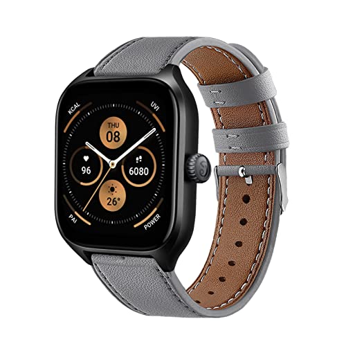 Leder Armbänd Kompatibel mit Amazfit GTS 4 Mini/ GTS 4 Armband Für Damen Herren Echte Ersatzband mit Uhrenarmband Für Amazfit GTS 4 Mini/ GTS 4 (grau) von AireWiki