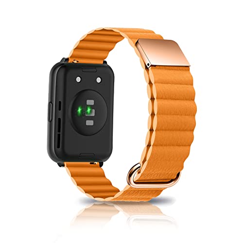 Leder Armband Kompatibel mit Huawei Watch Fit 2 Armband Ersatz Magnetische Für Herren Damen Classic Active Uhrenarmband Für Huawei Watch Fit 2 (Orange) von AireWiki