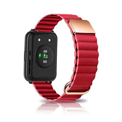 Leder Armband Kompatibel mit Huawei Watch Fit 2 Armband Ersatz Magnetische Für Herren Damen Classic Active Uhrenarmband Für Huawei Watch Fit 2 (Rot) von AireWiki