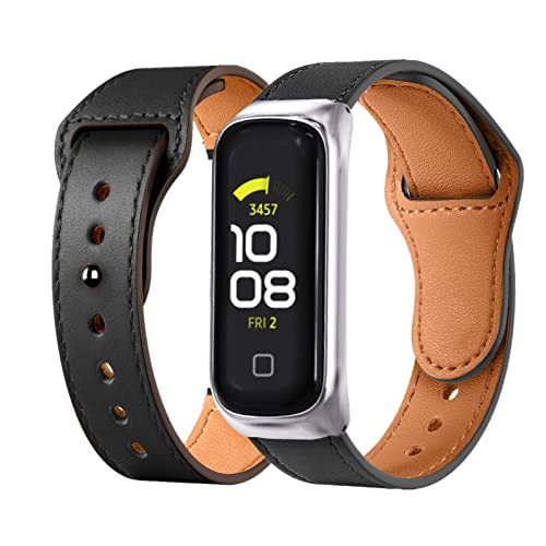 Lederarmband Armbänd Kompatibel mit Samsung Galaxy Fit 2 Für Damen Herren Echte Ersatzband mit Uhrenarmband Für Samsung Galaxy Fit 2 (Schwarz) von AireWiki