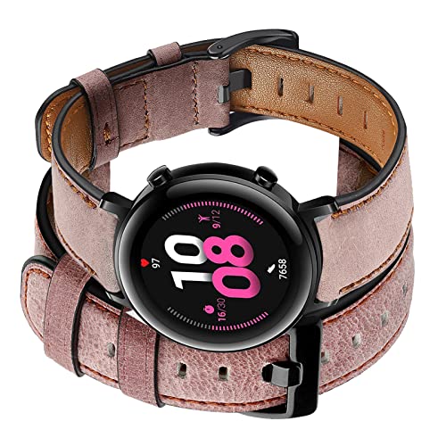 Lederarmband Kompatibel mit Huawei Watch GT 2 42mm/ 46mm Leder Armbänd Für Damen Herren Ersatzband mit Uhrenarmband Für Huawei Watch GT 2 42mm/ 46mm (rosa,GT 2 42mm) von AireWiki