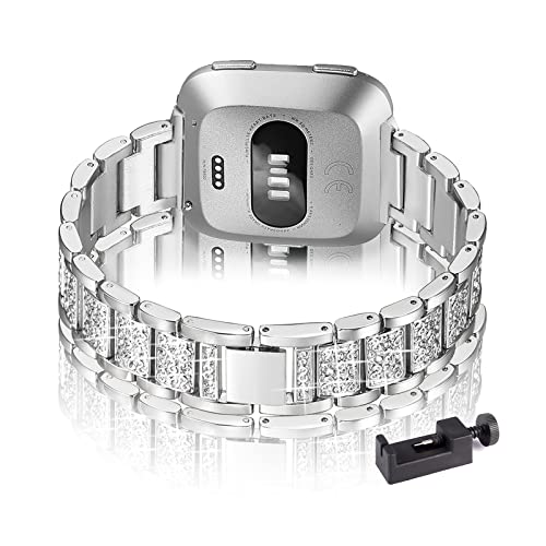 Metall Armband Kompatibel mit Fitbit Versa 2/ Lite/Fitbit Versa 3 /Sense Armband Edelstahl Für Damen Ersatz mit Elegant Für Fitbit Versa 2/ Lite/Versa 3 /Sense (Silber,Versa 2/Lite) von AireWiki