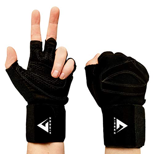 Aireez® 2 in 1 Fitness Handschuhe, Trainingshandschuhe, Sporthandschuhe & Handgelenk Bandagen für Damen & Herren | Gewichtheben Pad, Kraftsport, Krafttraining, Crossfit Grips & Gym Training von Aireez