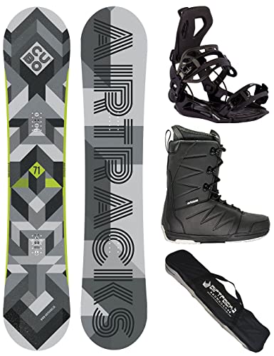 AIRTRACKS Snowboard Set Board Cubo Extra Wide Camber 161 + Snowboard Bindung Master + Boots Star Black 44 + Sb Bag von Airtracks