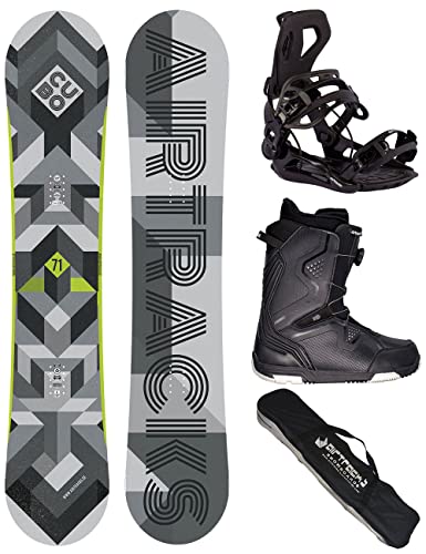 AIRTRACKS Snowboard Set Board Cubo Extra Wide Camber 161 + Snowboard Bindung Master + Boots Strong ATOP 46 + Sb Bag von Airtracks