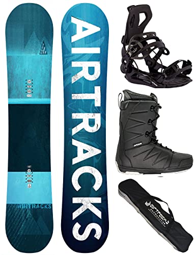 AIRTRACKS Snowboard Set Board Blue Drifter Wide Hybrid Rocker 155 + Snowboard Bindung Master + Boots Star Black 43 + Sb Bag von Airtracks