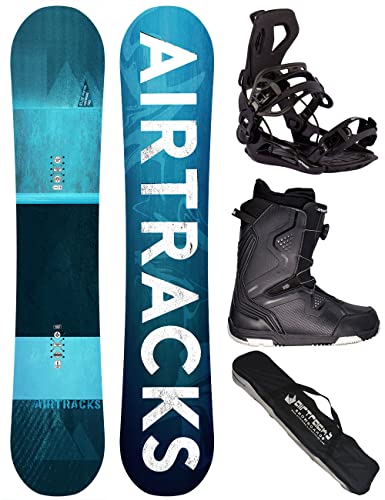 AIRTRACKS Snowboard Set Board Blue Drifter Wide Hybrid Rocker 160 + Snowboard Bindung Master + Boots Strong ATOP 45 + Sb Bag von Airtracks
