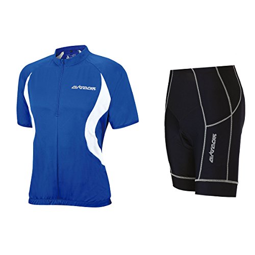 Airtracks FUNKTIONS RADTRIKOT Set/Fahrradhose KURZ PRO + Fahrradtrikot Kurzarm Team/ATMUNGSAKTIV/Reflektoren - schwarz-blau - XXL von Airtracks