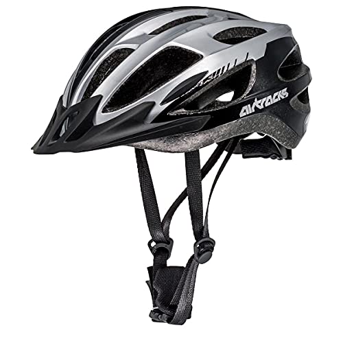 Airtracks Fahrradhelm für Herren Damen Master RD-10 Radhelm Allround Radhelm MTB Helm Erwachsene verstellbar S M L XL Größen 54 58 58 62 63 cm - Schwarz-Silber L-XL 58-62cm von Airtracks