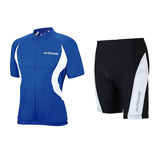 Airtracks Fahrradtrikot Set Kurzarm/Fahrradhose KURZ PRO T + RADTRIKOT Kurzarm Team/ATMUNGSAKTIV - blau-schwarz - XXL von Airtracks