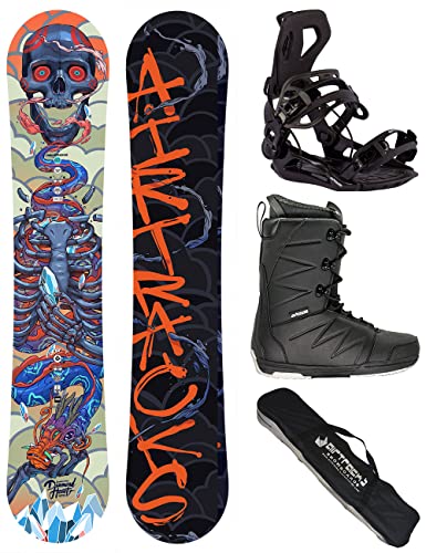 Airtracks Herren Snowboard Set Freeride Freestyle Diamond Heart Carbon Wide Hybrid Rocker 155 - Snowboard Bindung Master - Snowboardboots Star Black 41 - SB Bag von Airtracks
