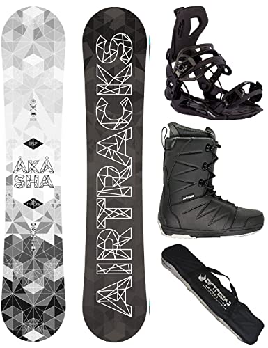 Airtracks Herren Snowboard Set Freestyle Freeride Wide Board Akasha Wide 162 - Snowboard Bindung Master - Softboots Star Black 44 - SB Bag von Airtracks