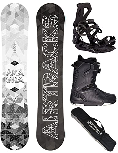 Airtracks Herren Snowboard Set Freestyle Freeride Wide Board Akasha Wide 162 - Snowboard Bindung Master - Softboots Strong ATOP 44 - SB Bag von Airtracks