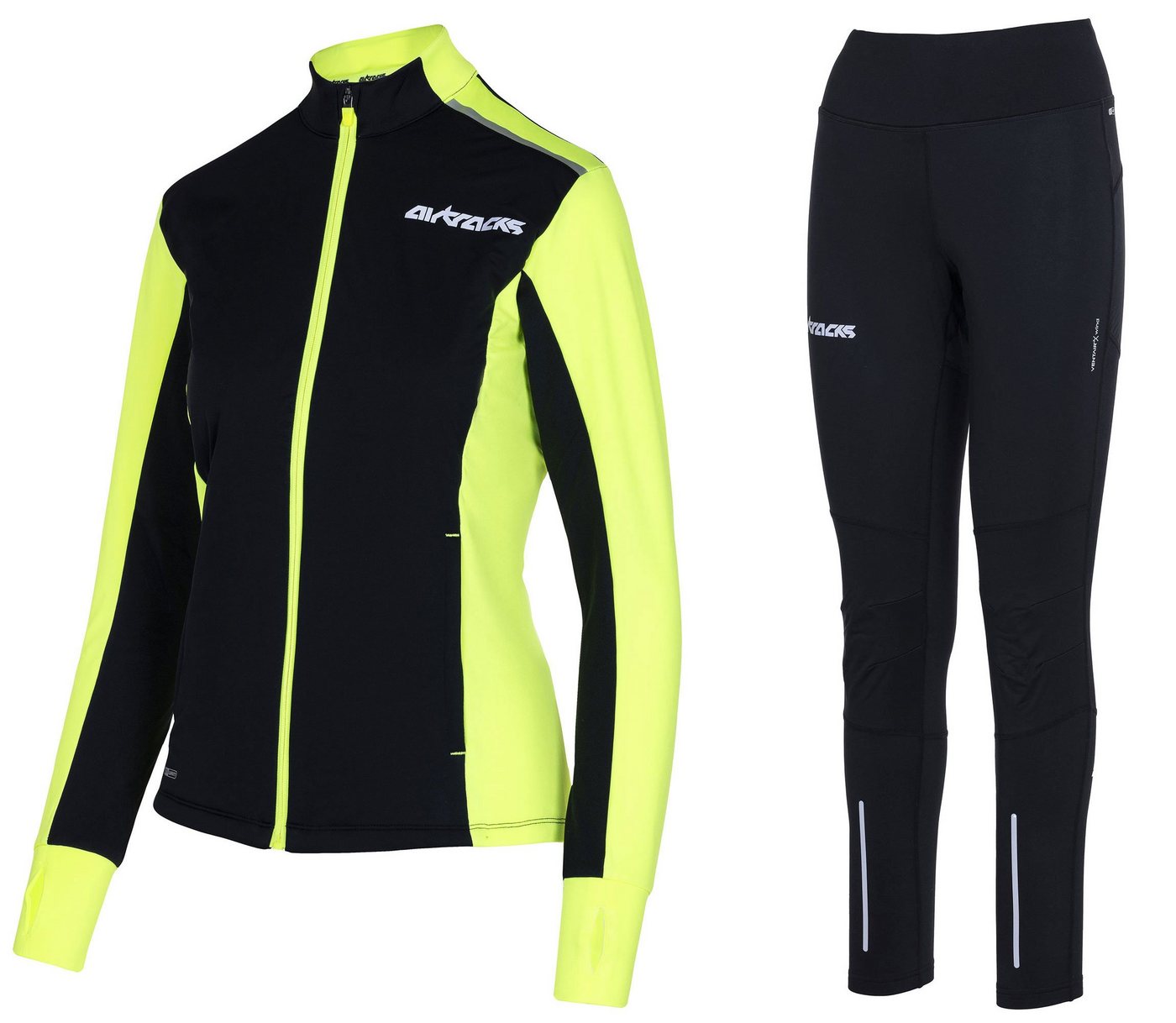 Airtracks Lauftights Winter Damen Laufset Pro Line: Laufshirt + Hose Lang (Laufbekleidung mit warme Thermoqualität, Laufset 2 -tlg) bei kaltem Wetter Herbst - Winter » S M L Xl XXL XXXL « von Airtracks