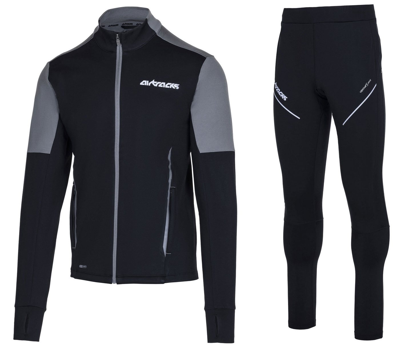 Airtracks Lauftights Winter Herren Laufset Pro Line: Laufshirt Langarm + Hose Lang (Laufbekleidung mit warme Thermoqualität, Laufset 2 -tlg) bei kaltem Wetter Herbst - Winter » S M L Xl XXL XXXL « von Airtracks