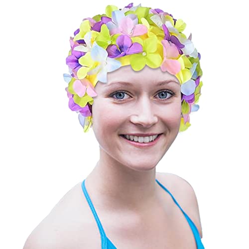 Badekappen für Damen zum Schwimmen | Modische 3D-Blumen-Badekappe für Damen | Bequeme Badekappe, Ohrenschutz für Erwachsene Frauen, Mädchen, langes oder kurzes Haar Aizuoni von Aizuoni