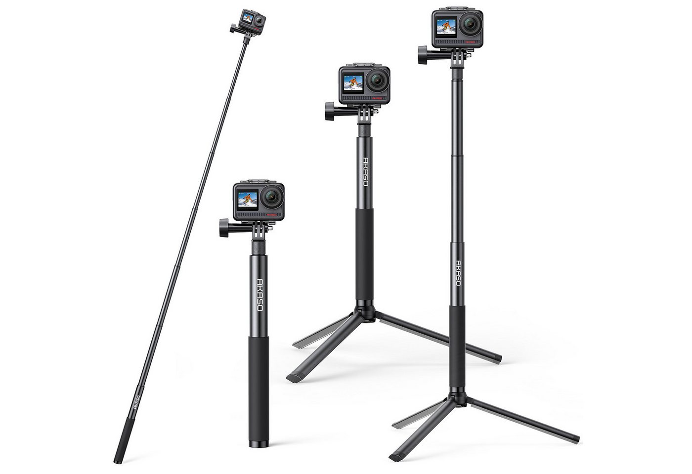 Akaso Selfie-Stick 2-in-1 Selfie-Stick 120 cm & Stativ 19 cm für Action Cams, 4-tlg.höhenverstellbar 27.5-120cm, Kompatibel mit AKASO, GoPro & DJI von Akaso