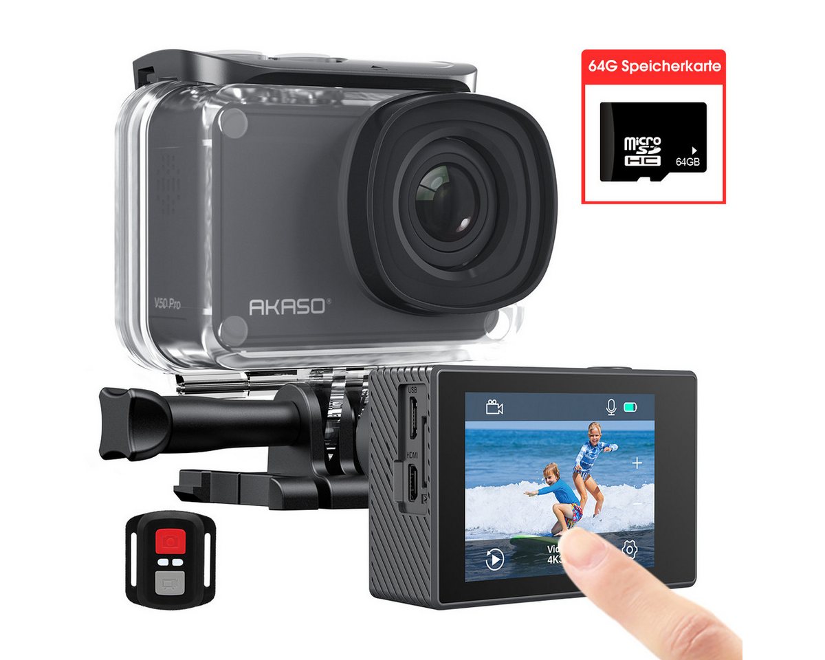 Akaso V50 Pro Ultra 4K Action Camera - Advanced EIS, externes Mikrofon, Action Cam (IEEE 802, Tauchmodus mit umfangreichem Zubehörsatz und 64G-Speicherkarte) von Akaso