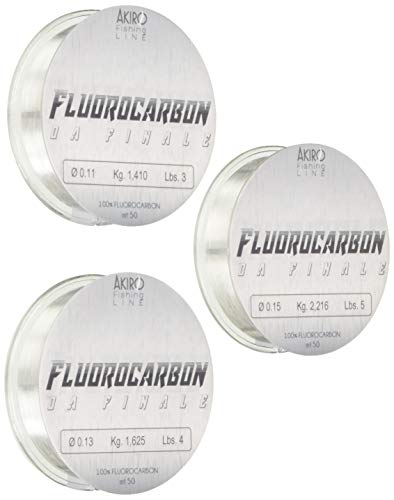 Akiro 100% Fluorocarbon Fischschnur Unisex Erwachsene, Unisex - Erwachsene, AMFL3X50M.11.13.15, durchsichtig, 0.11-0.13-0.15 mm von Akiro