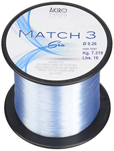 Akiro Match 3 Sea, Fischschnur, Unisex, für Erwachsene, Unisex - Erwachsene, AMMATSEABL1000.022, Azzurro Fluo, 0.22 mm von Akiro