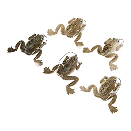 Akozon Langlebiger Froschköder, Weicher, Lebensechter Künstlicher Gummi-Schwimmköder mit Widerhaken Zum Tiefwasserangeln – 5 Stück à 3 G (Brown) von Akozon