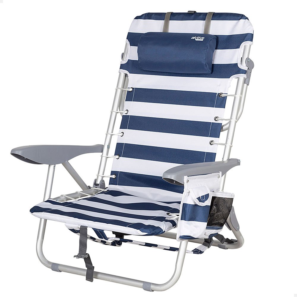 Aktive Low Folding Beach Chair 4 Rays With Cushion And Pocket Positions Silber von Aktive
