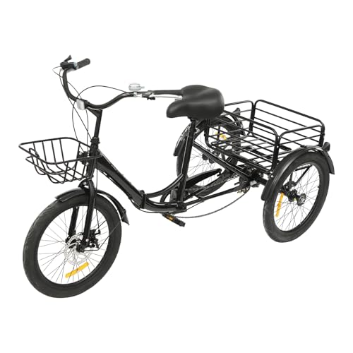 Akuoyiexemye 20 Zoll Faltbares Dreirad für Erwachsene 7-Gang 3 Rad Fahrrad mit Einkaufskorb und Schloss, Höhenverstellbar Cityräder Tragfähigkeit 130kg (Schwarz) von Akuoyiexemye