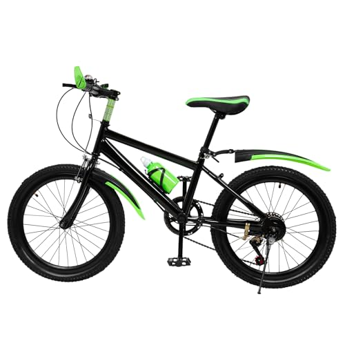 Akuoyiexemye 20 Zoll Kinder Fahrrad aus Kohlenstoffstahl 7-Gang Einstellbar Mountainbike MTB Kapazität 85kg für Jungen und Mädchen (Grün) von Akuoyiexemye