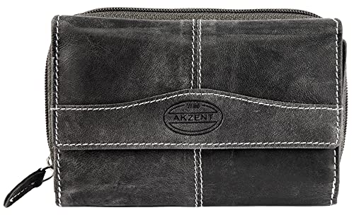 Akzent Damen-Geldbörse Echt Leder Querformat RFID Schutz 15 x 10 cm 3000112 (schwarz) von Akzent