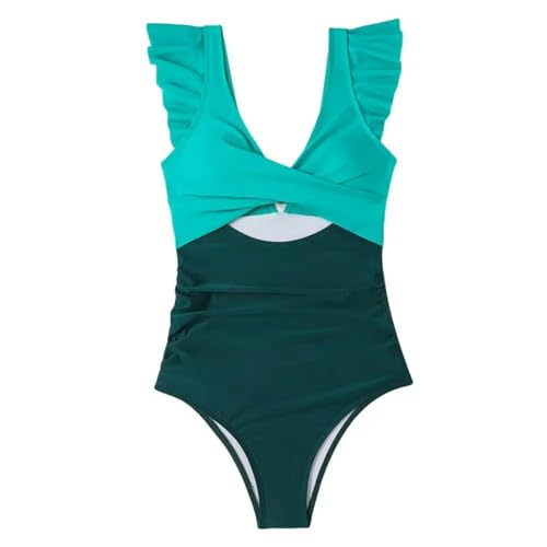 AlHECE Bikini Frauen Monokini Badeanzug Stilvolle Einteilige Badeanzüge V-Ausschnitt Bauchkontrolle Hohe Taille Chic Beach Pool-Grün-M von AlHECE
