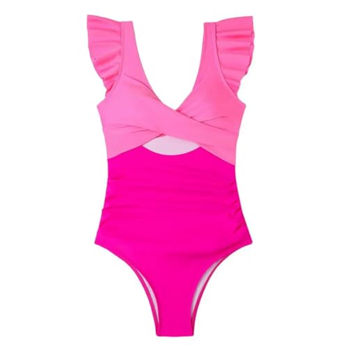 AlHECE Bikini Frauen Monokini Badeanzug Stilvolle Einteilige Badeanzüge V-Ausschnitt Bauchkontrolle Hohe Taille Chic Beach Pool-Rosa-XL von AlHECE
