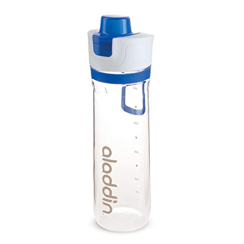 Aladdin Active Hydration Tracker Trinkflasche Sport 0.8L Blau - Einhandbedienung Auslaufsicherer Deckel - Nachfüll-Funktion - Wasserflasche BPA-Frei - Fingerschlaufe - Spülmaschinenfest von Aladdin