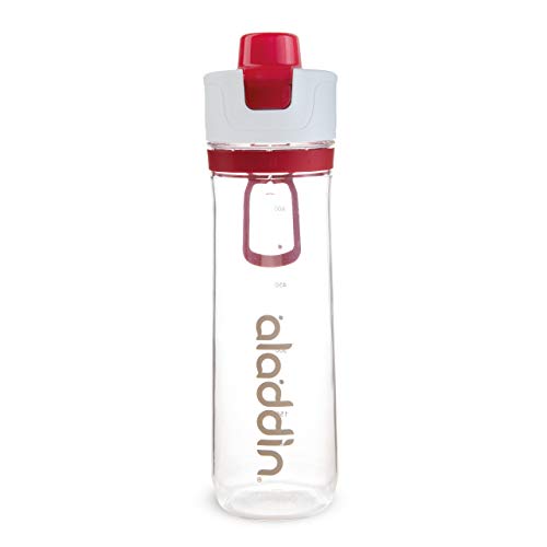 Aladdin Active Hydration Tracker Trinkflasche Sport 0.8L Rot – Einhandbedienung Auslaufsicherer Deckel - Nachfüll-Funktion - BPA-Frei - Glatte Trinktülle - Fingertrageschlaufe - Spülmaschinenfest von Aladdin