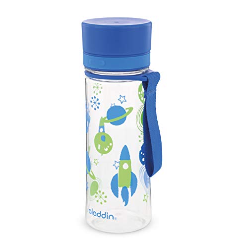 Aladdin My First Aveo Space Trinkflasche Kinder Auslaufsicher 0.35L Blau - Weite Öffnung für leichte Befüllung - BPA-Frei - Trinkflasche Kindergarten - Geruchs- und Fleckenfest - Spülmaschinenfest von Aladdin