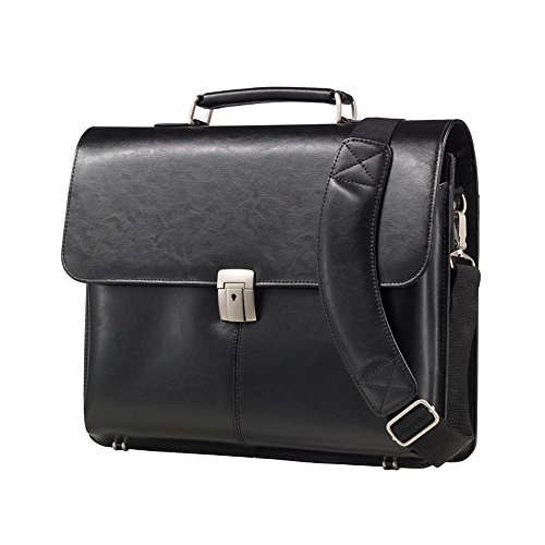 ALASSIO 47011 Aktentasche FAENZA, Umhängetasche aus echtem Leder, mit Schloss abschließbar, Notebooktasche für Laptops bis 15 Zoll, Businesstasche, ca. 32,5 × 41 × 12 cm, schwarz von ALASSIO
