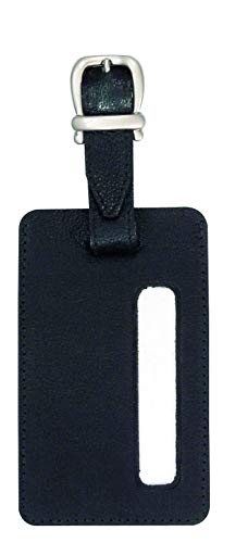 ALASSIO 43118 Kofferanhänger, Anhänger für Reisetaschen, Rucksäcke und Koffer aus Leder, Taschenanhänger mit Sichtfeld für persönliche Daten, Lederanhänger, Metallschnalle, schwarz, ca. 11,5 × 7 cm von ALASSIO