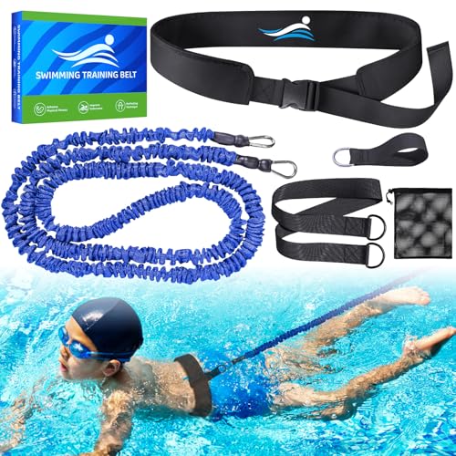 Schwimmgurt für Pool, 2,5-7,5M Einstellbare Schwimmwiderstand Gürtel, Schwimmgurt Pool Kinder, Schwimmtrainer Gürtel, Schwimmhilfe für Jedes Schwimmbad Ohne Gegenstromanlage (Kinder, Blau) von Alckijy
