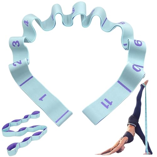 Alethron Yogagurt, Dehnungsband mit 11 Schleifen, Stretching Band, 140cm Lang 3.8cm Breit Yoga Fitnessband Stretching Band Elastikband Dehnband für Pilates Gymnastik Effektives Dehnung von Alethron